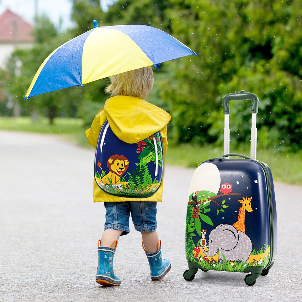 2 Pieces 12 Inch and 16 Inch Kids Carry on Suitcase Rolling Backpack School Luggage Set view 3
