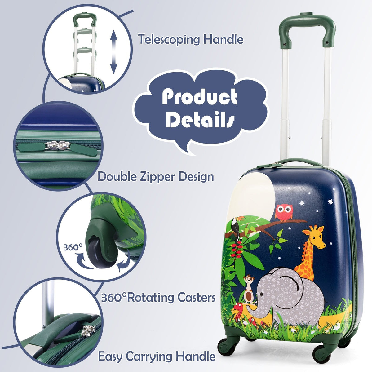 2 Pieces 12 Inch and 16 Inch Kids Carry on Suitcase Rolling Backpack School Luggage Set view 8