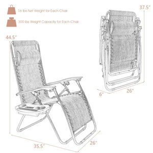 2 Pieces Folding Lounge Chair with Zero Gravity - Beige view 4
