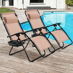 2 Pieces Folding Lounge Chair with Zero Gravity - Beige view 6