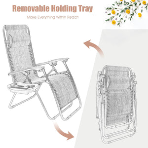 2 Pieces Folding Lounge Chair with Zero Gravity - Beige view 8
