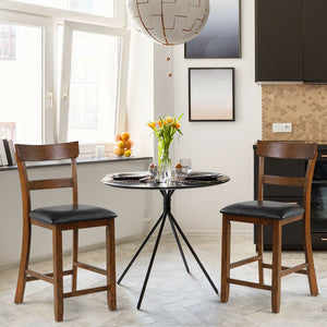 2 Pieces Counter Height Chair Set with Leather Seat and Rubber Wood Legs view 2