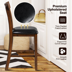 2 Pieces Counter Height Chair Set with Leather Seat and Rubber Wood Legs view 3