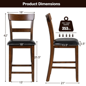 2 Pieces Counter Height Chair Set with Leather Seat and Rubber Wood Legs view 4