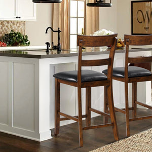 2 Pieces Counter Height Chair Set with Leather Seat and Rubber Wood Legs view 6