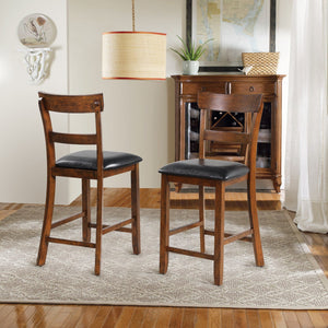 2 Pieces Counter Height Chair Set with Leather Seat and Rubber Wood Legs view 7
