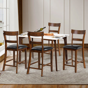 2 Pieces Counter Height Chair Set with Leather Seat and Rubber Wood Legs view 8