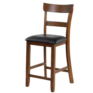 2 Pieces Counter Height Chair Set with Leather Seat and Rubber Wood Legs view 9