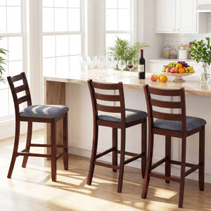 2 Pieces Counter Height Chairs with Fabric Seat and Rubber Wood Legs view 5