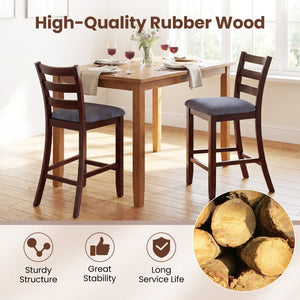 2 Pieces Counter Height Chairs with Fabric Seat and Rubber Wood Legs view 9