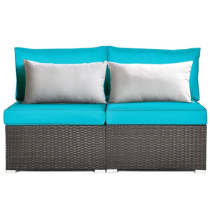 2 Pieces Patio Rattan Armless Sofa Set with 2 Cushions and 2 Pillows-Blue view 8