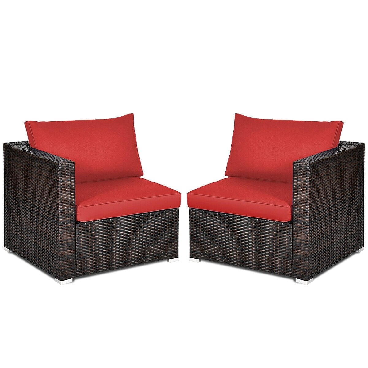 2 Pieces Patio Rattan Sectional Conversation Sofa Set-Red view 4