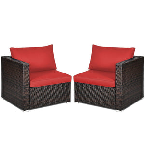 2 Pieces Patio Rattan Sectional Conversation Sofa Set-Red view 4