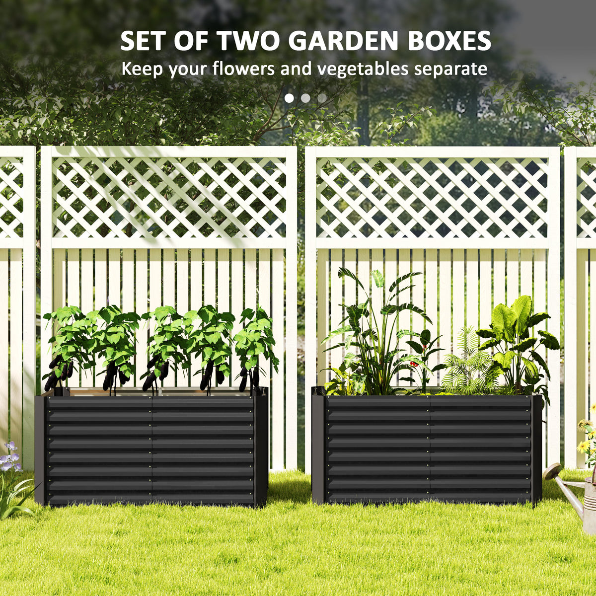 Set of 2 Galvanized Metal Planters for Outdoor Plants, 4' x 2' x 2' Raised Garden Bed, Dark Grey – view 3