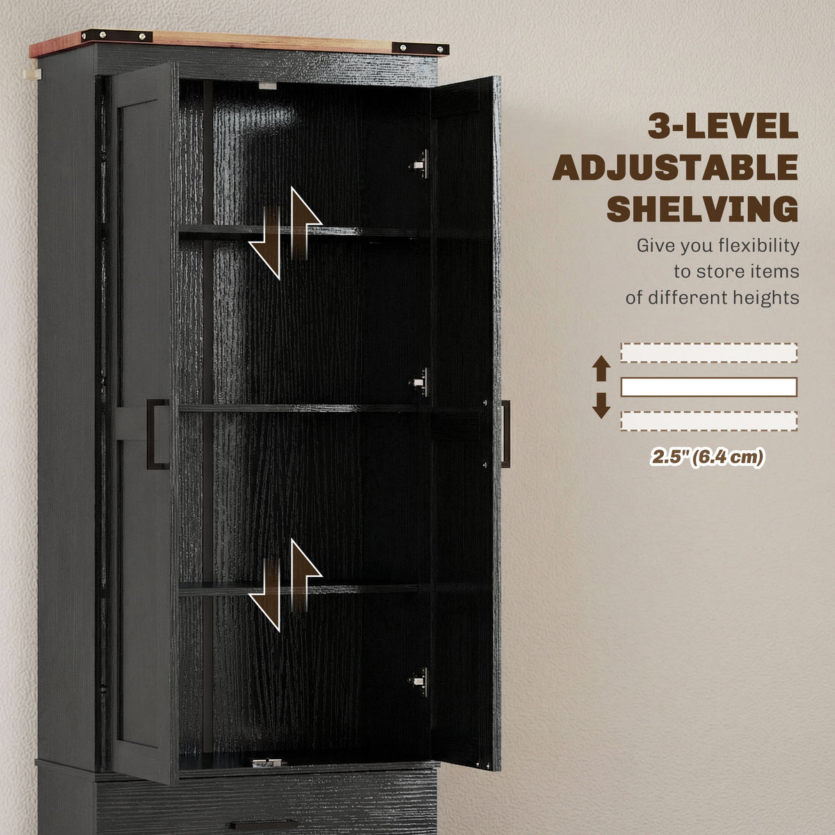 67" Tall Kitchen Pantry Storage Cabinet, Kitchen Pantry Cabinet with Doors, Drawers and Adjustable Shelves – view 4