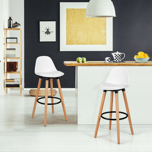 2 Pieces Mid Century Barstool 28.5 Inches Dining Pub Chair-White view 3