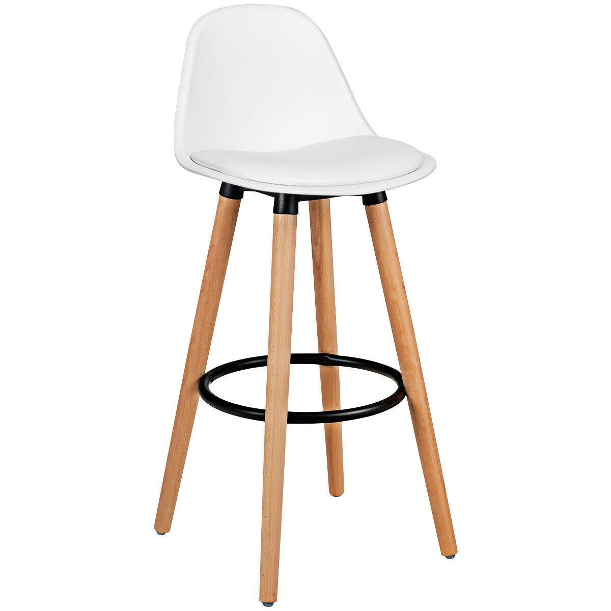 2 Pieces Mid Century Barstool 28.5 Inches Dining Pub Chair-White view 4