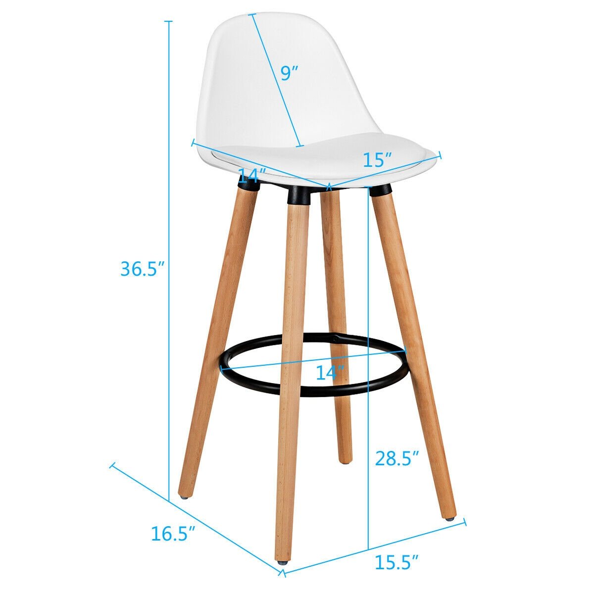 2 Pieces Mid Century Barstool 28.5 Inches Dining Pub Chair-White view 5