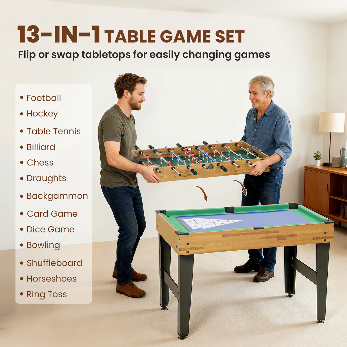 Soozier 48 in 13-in-1 Combo Multi Game Table with Foosball, Pool, Hockey and More for Adults, Light Walnut