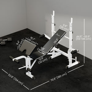 Soozier Bench Press Set Adjustable Weight Bench with Squat Rack, Preacher Curl Pad, Leg Developer and Weight Storage