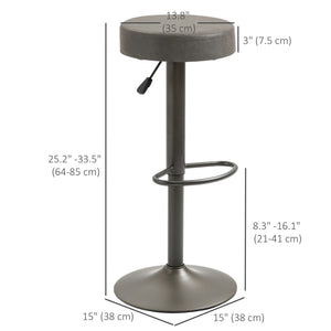 Modern Adjustable Bar Stools Set of 2, Swivel Barstool with Footrest, PU Leather Round Top for Kitchen, Dark Grey