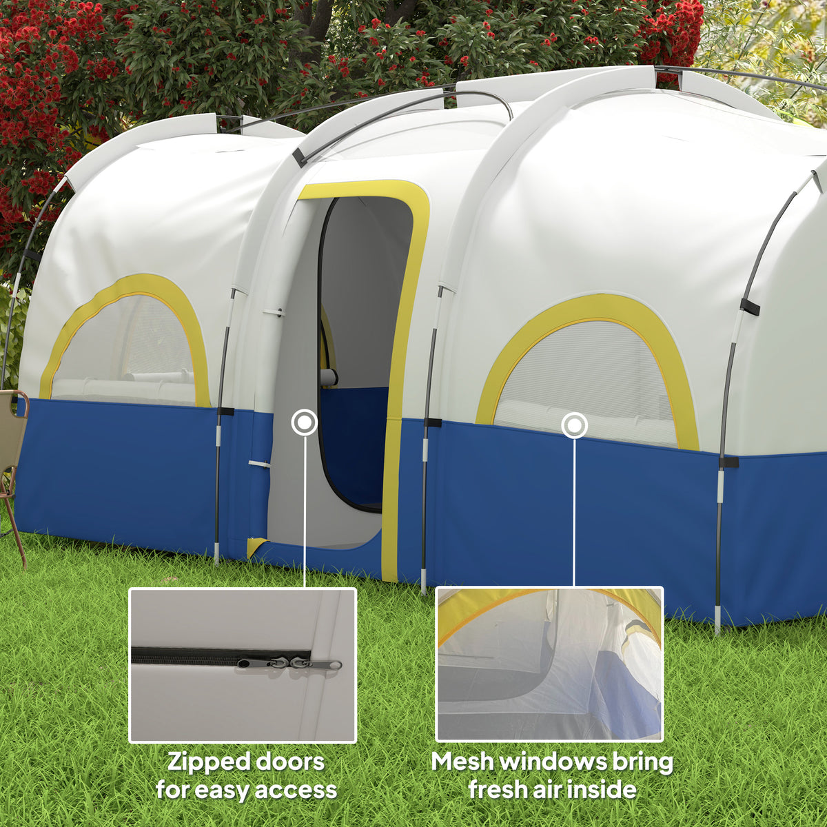 4 Person Camping Tent, 3 Room Cabin Tent, 3000mm Waterproof and UPF30+ with Sewn in Groundsheet and Carry – view 4