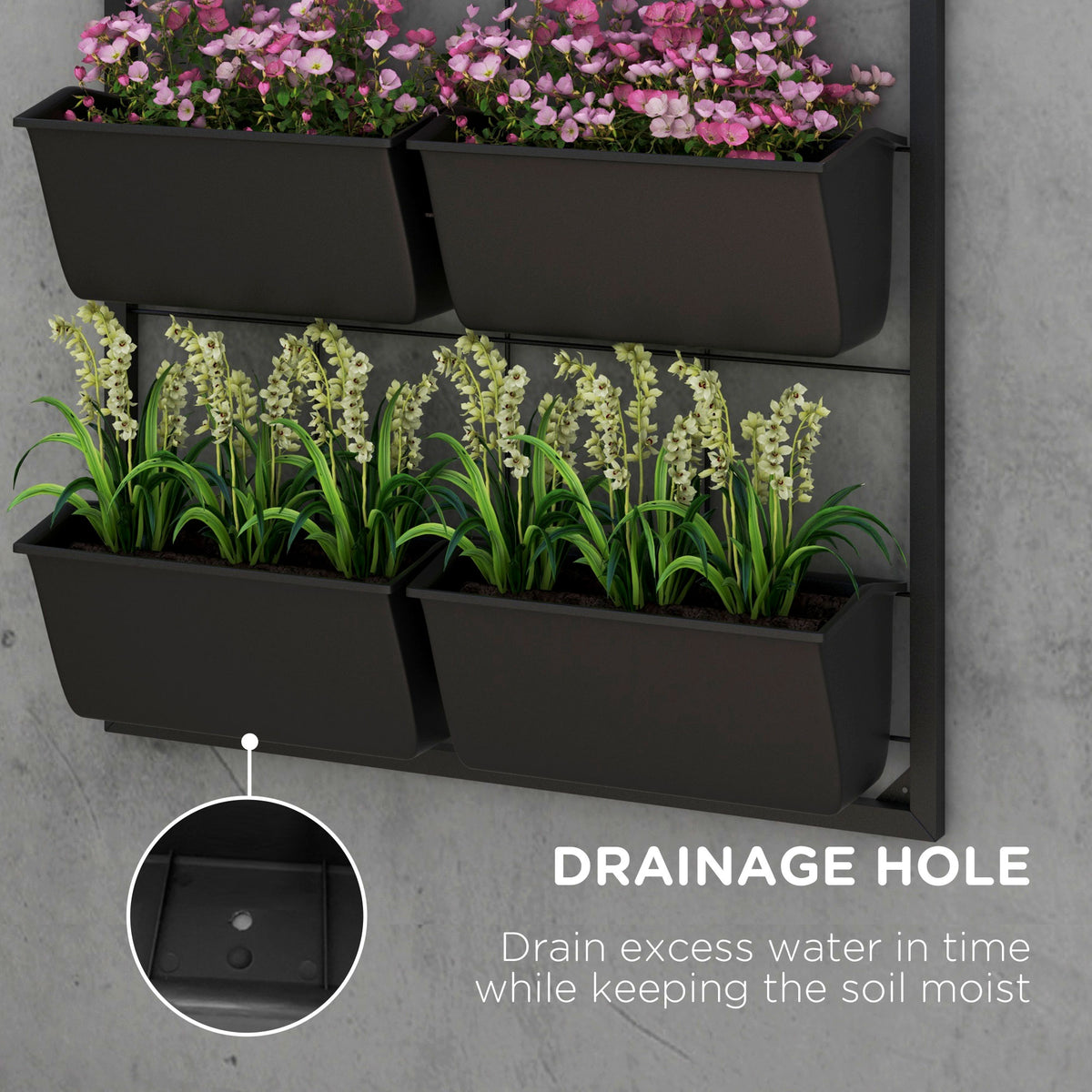 3-Tier Wall Planter with 6 Pots for Indoor and Outdoor Use, Hanging Plant Holder, Self Draining Wall Mounted Planter