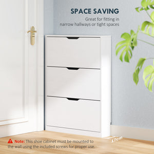 Narrow Shoe Storage Cabinet, Shoe Cabinet with 3 Flip Drawers, 31.5" W x 6.7" D x 42.5" H, White