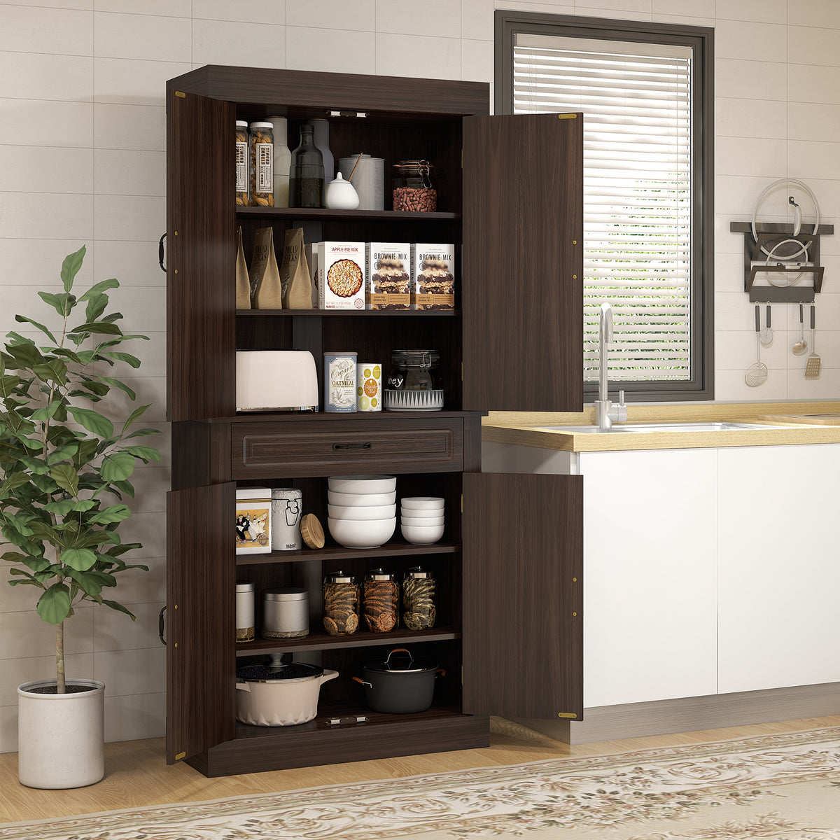 71" Freestanding Kitchen Pantry with 4 Doors and 2 Cabinets, Tall Storage Cabinet for Kitchen – view 14