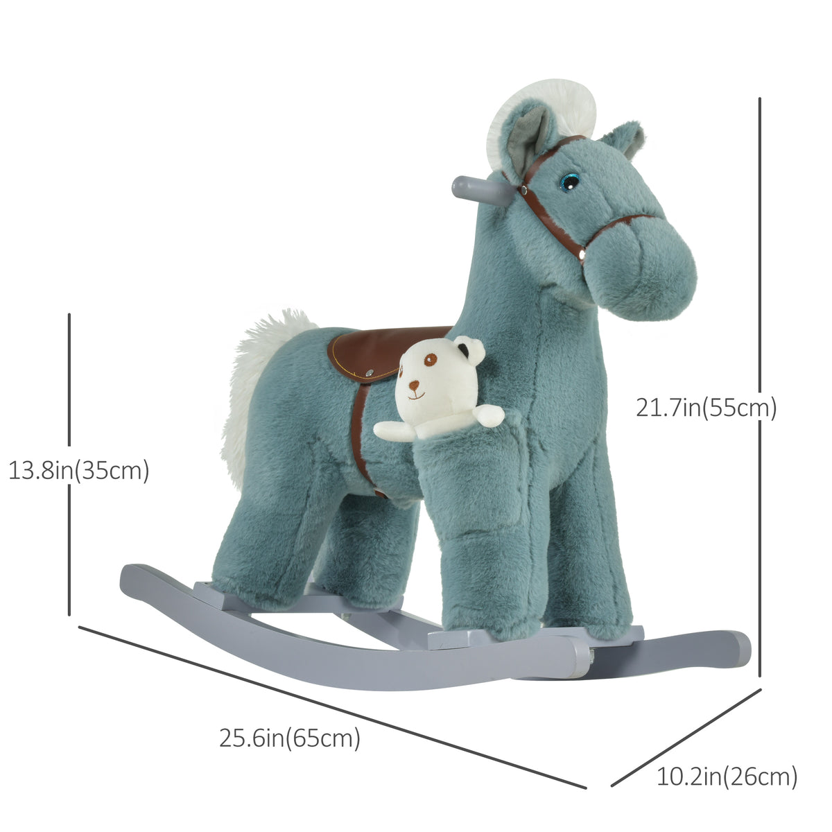 Qaba Kids Rocking Horse Plush Animal on Wooden Rockers with Sounds, Wooden Base and Bear Toy, Baby Rocking Chair