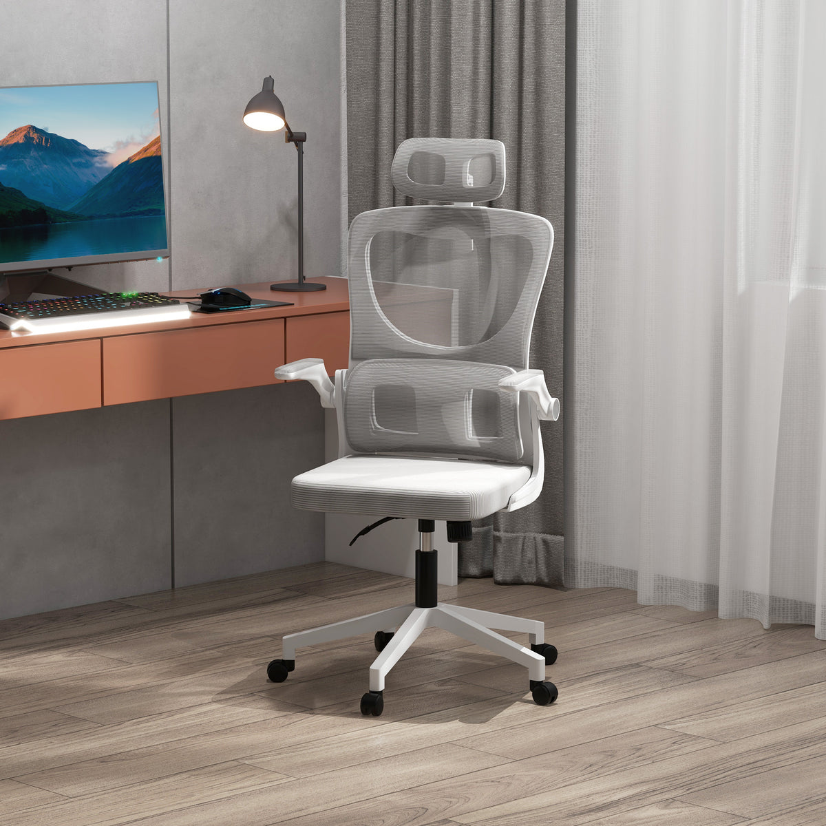 Ergonomic Office Chair, Mesh Computer Desk Chair with Adjustable Headrest, 4D Lumbar Support, Flip-up Arm – view 11