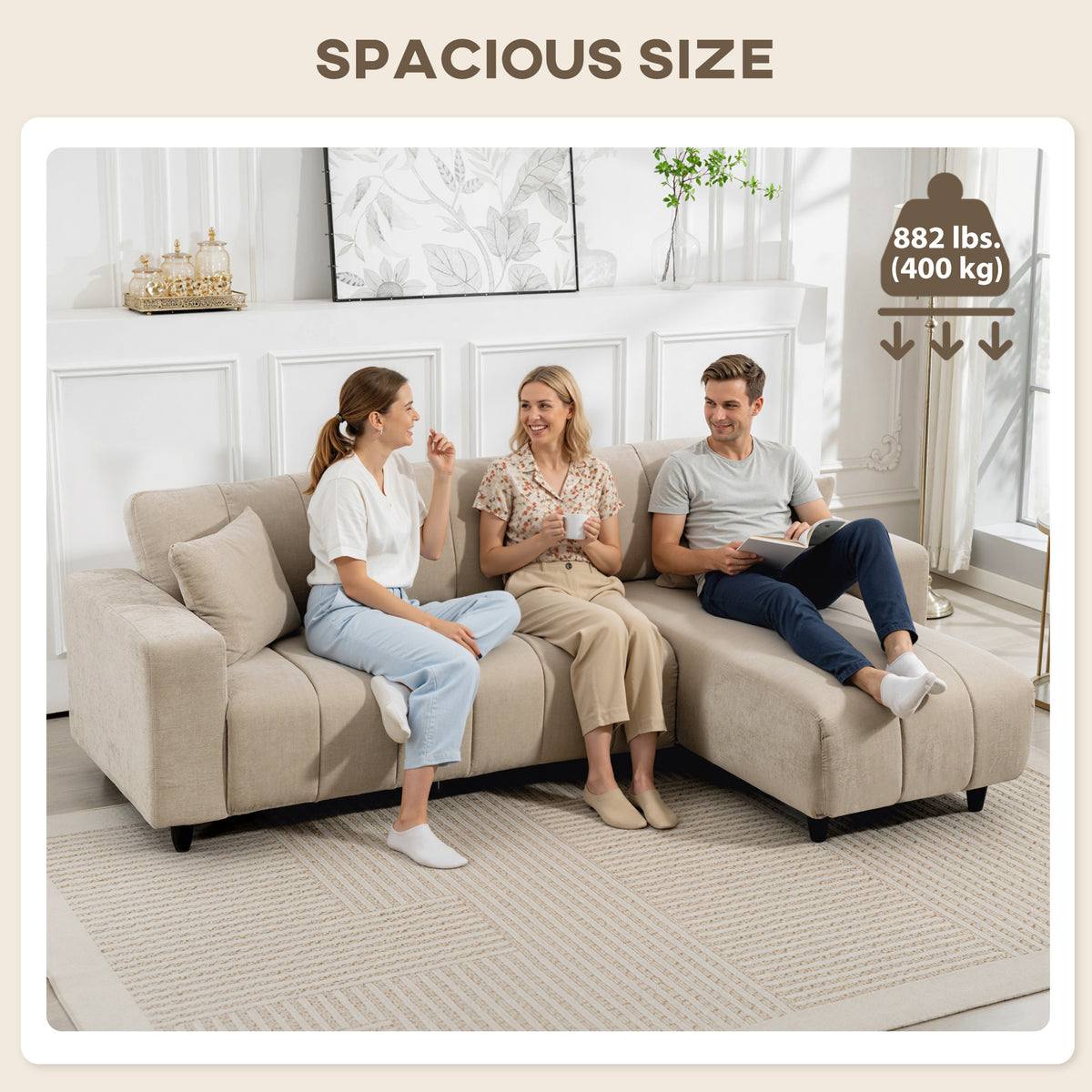 Sectional Couch with Integrated Seat, 3 Seater L-Shaped Sofa with Changeable Chaise, Spring Cushion – view 6