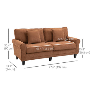 Modern 3 Seater Sofa, Corduroy Fabric 3 Seater Couch with Pine Wood Legs and Rolled Armrests for Living – view 9