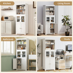 63" Small Buffet with Hutch, 4-Door Kitchen Pantry, Freestanding Storage Cabinet with Adjustable Shelf for – view 7