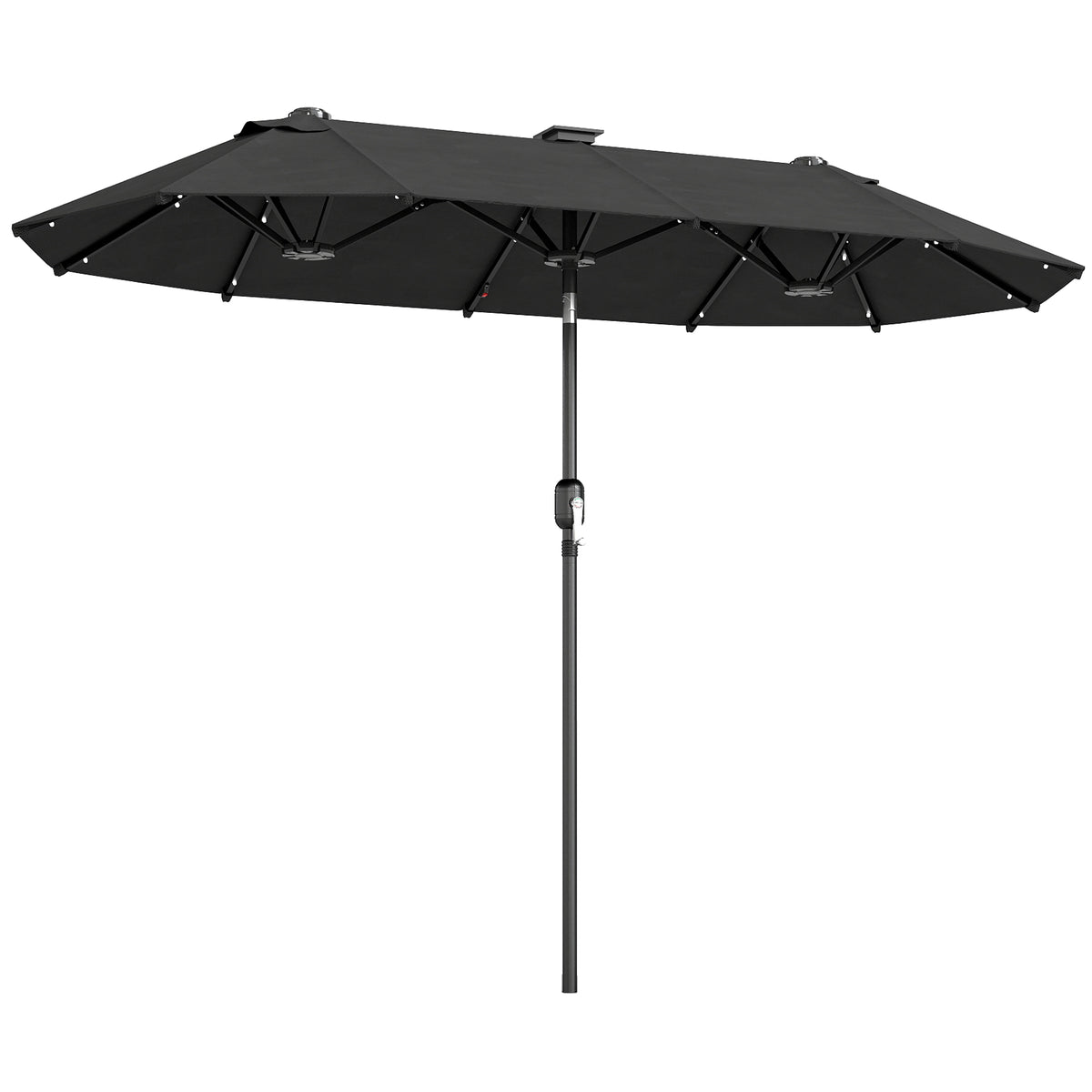 10ft Double-Sided Patio Umbrella with 35 LED Lights, 12 ribs, Extra Large Outdoor Parasol with Twin Canopy, Dark Grey
