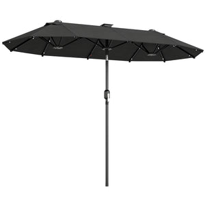 10ft Double-Sided Patio Umbrella with 35 LED Lights, 12 ribs, Extra Large Outdoor Parasol with Twin Canopy, Dark Grey
