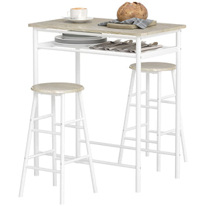 3 Piece Counter Height Bar Table Set with 1 Table, 2 Matching Stools, Dining Table Set with Storage Shelf and Metal Frame Footrest, Black and Oak