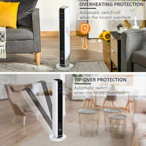 Ceramic Tower Heater, Oscillating Space Heater with Remote Control, Timer, Tip-Over & Overheat Protect, 750W/1500W