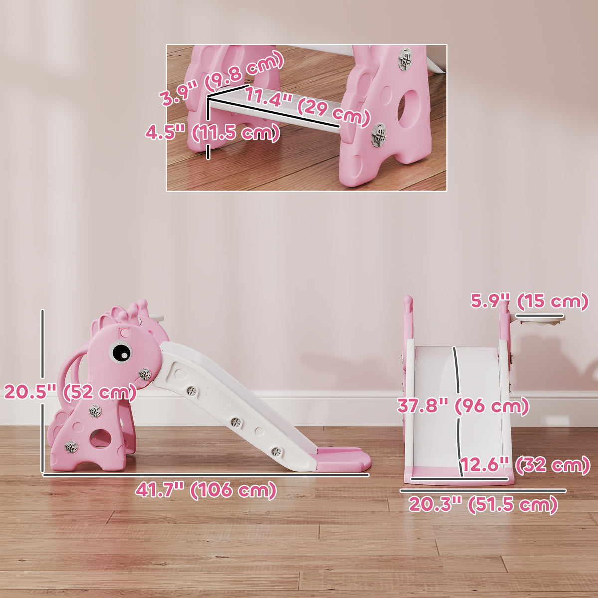 Qaba 3 in 1 Toddler Slide for Age 1-3, Kids Slide with Climber, Basketball Hoop and Ball, Giraffe Design