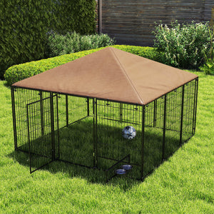 4.6' x 4.6' x 5' Outdoor Dog Kennel with Canopy, Rotating Bowls, Coffee – view 21