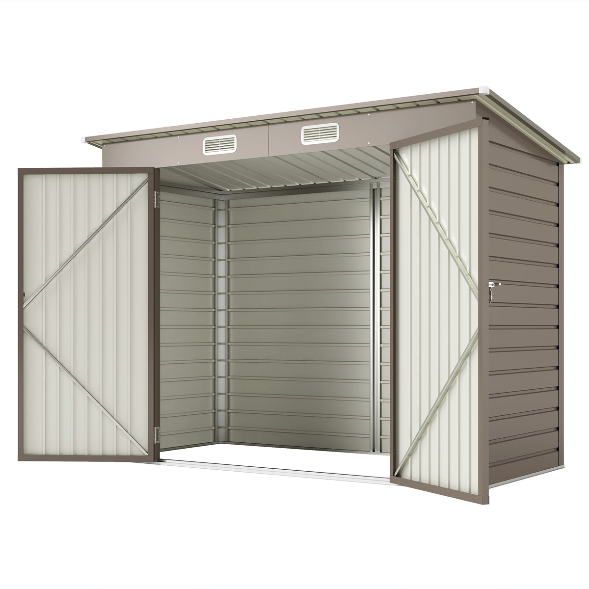 8 x 4FT Galvanized Garden Storage Shed, Metal Outdoor Shed with Double Doors and 2 Vents, Oak – view 22