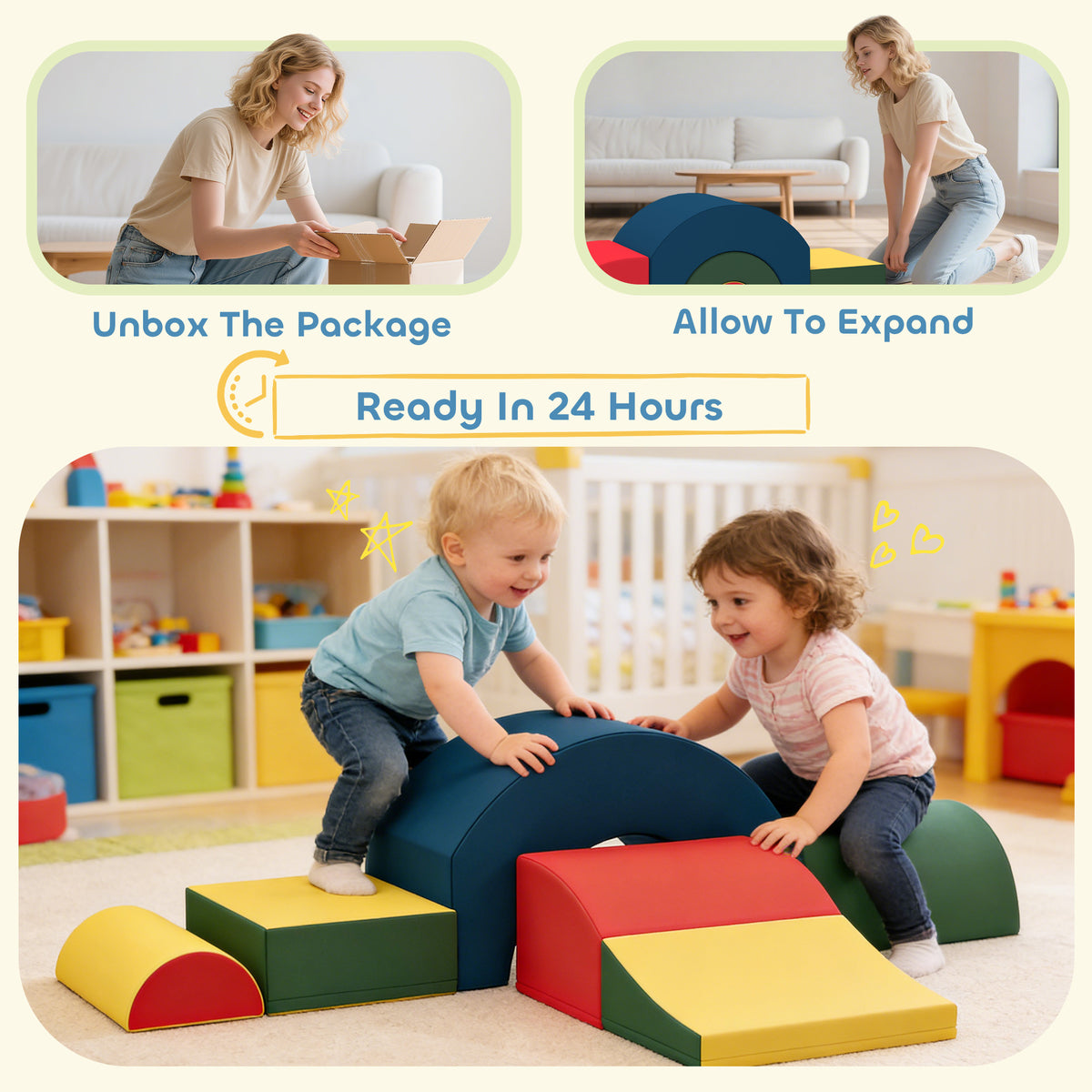 Qaba Toddlers Climbing Toys, 5-Piece Foam Climbing Blocks, Soft Play Set, Indoor for Stacking, Crawling, Sliding