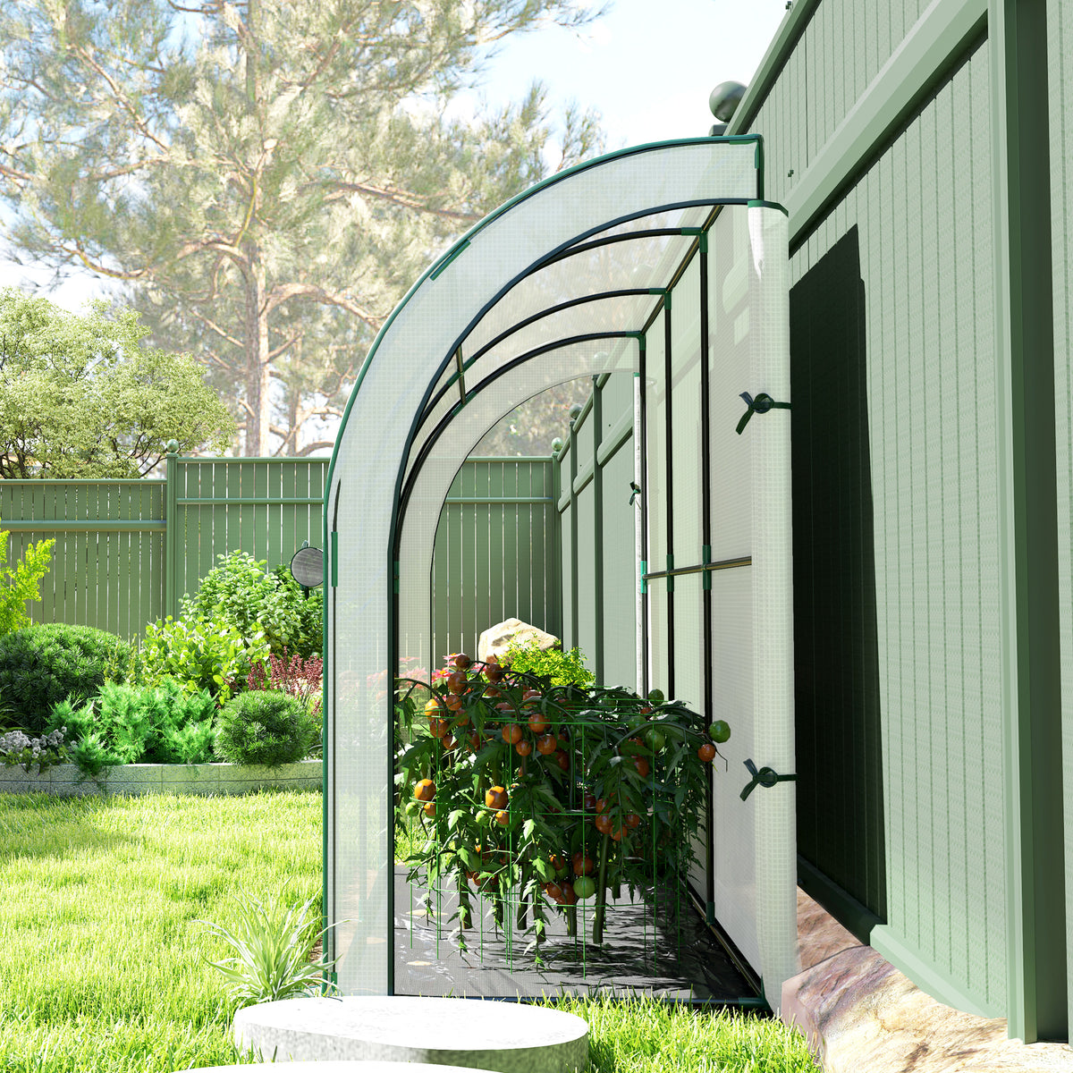 Walk-in Lean-to Greenhouse, Outdoor Gardening Green House with Zipper Roll-up Doors and Window – view 14