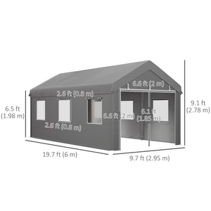 10' x 20' Carport, Heavy Duty Portable Garage with 6 Mesh Windows and 2 Doors, Dark Grey – view 9