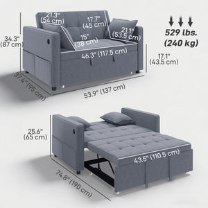 3‑in‑1 Convertible Sofa Bed, Pull Out Sleeper Sofa with USB Charging, Adjustable Backrest, Side Pockets – view 9