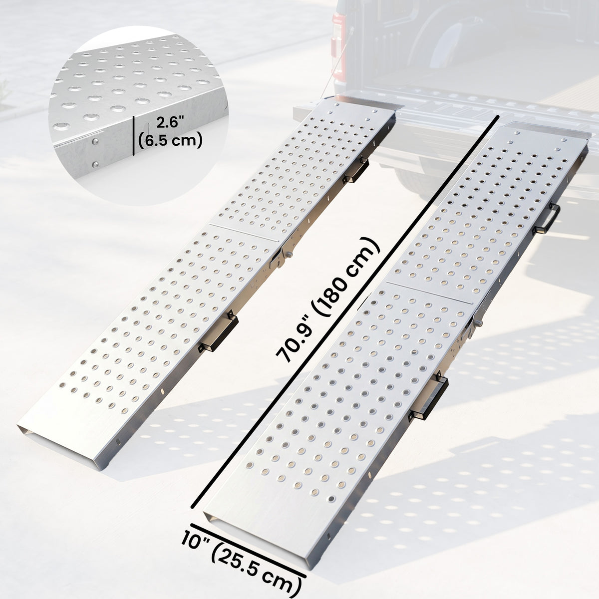 Folding Loading Ramps, 2 PCS 70.9" x 10" Motorcycle ATV Trailer Truck Ramps with 880 lb Total Capacity, Handles, Silver
