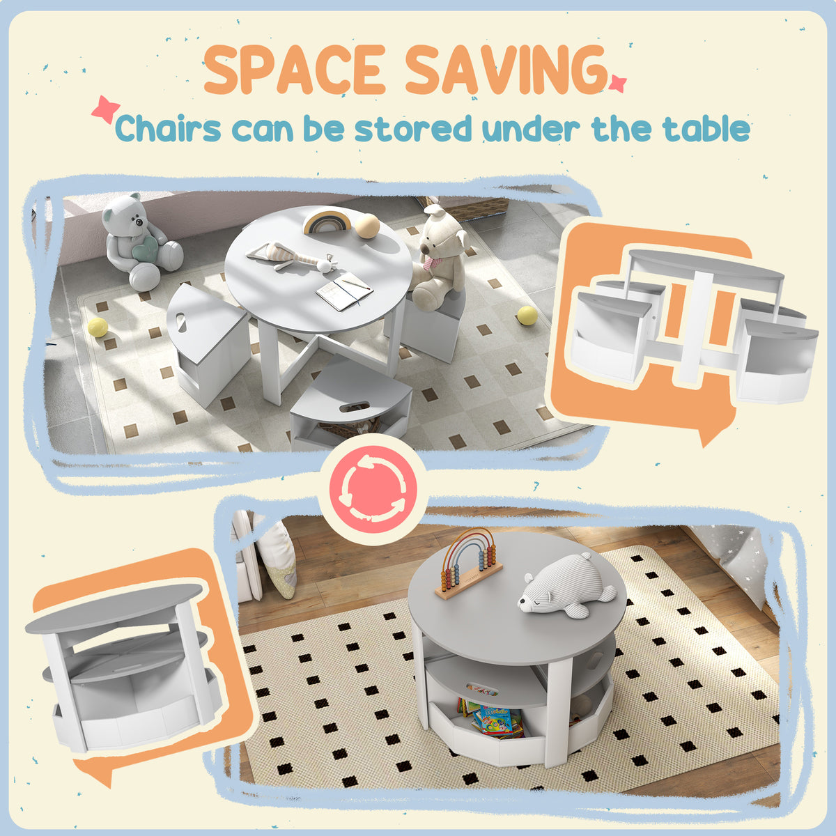 Qaba 5 Piece Kids Table and Chair Set with Storage for Kids Room