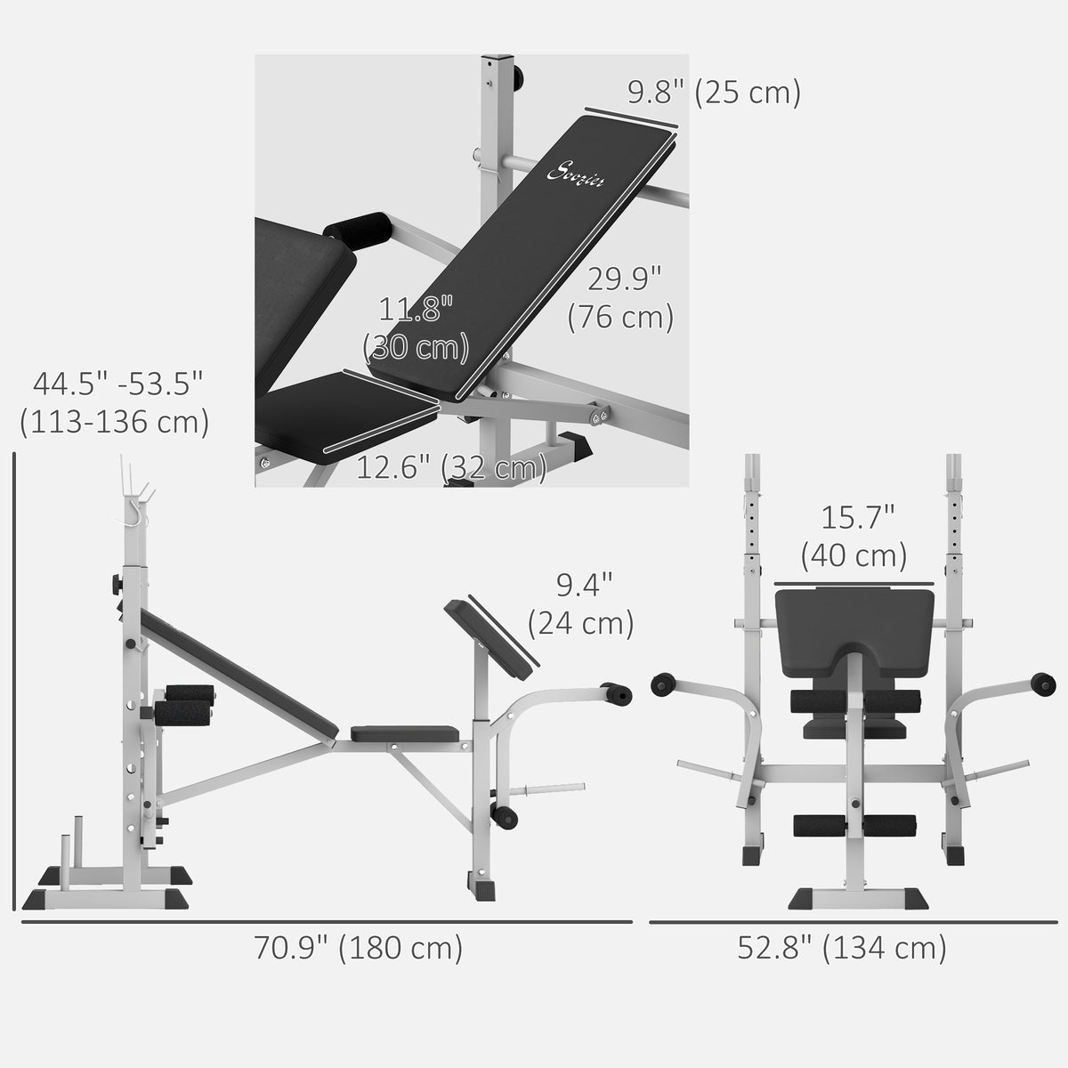 Soozier Bench Press Set Adjustable Weight Bench with Squat Rack, Preacher Curl Pad, Leg Developer and Weight Storage