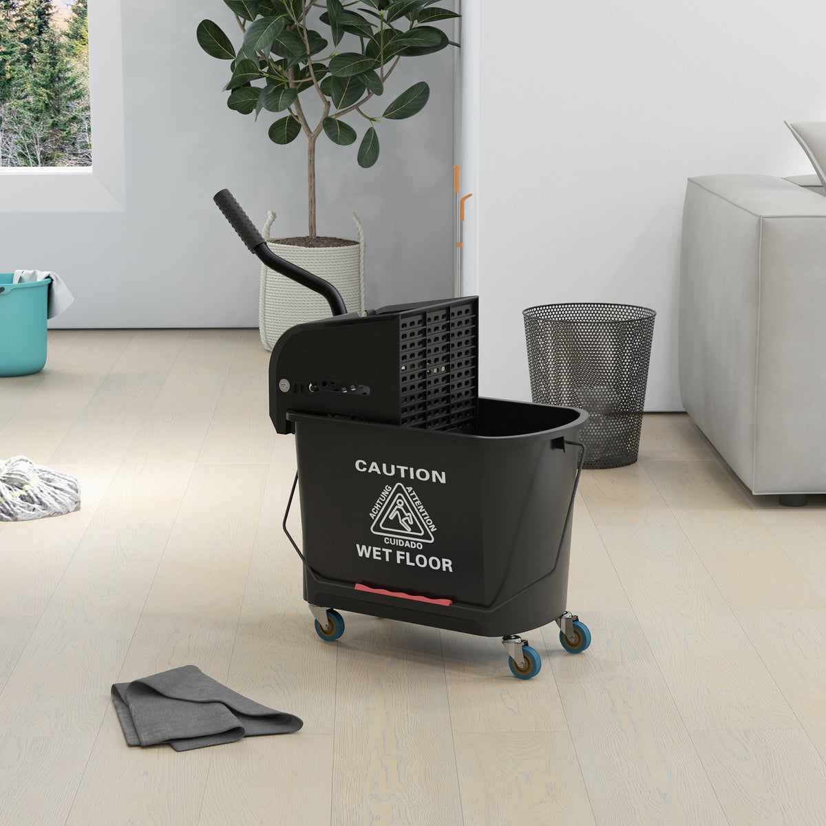 Compact Mop Bucket with Wringer, Mop Bucket on Wheels, 5 Gallon, Separate Dirty and Clean Water, Yellow – view 14