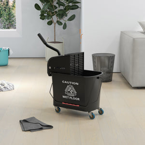 Compact Mop Bucket with Wringer, Mop Bucket on Wheels, 5 Gallon, Separate Dirty and Clean Water, Yellow – view 14